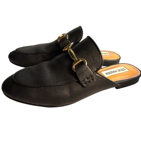 Steve Madden Macrae Womens Black Pebbled Leather Horsebit Mule Loafer Shoes 7M - Picture 4 of 9